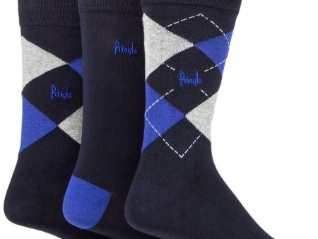 3 Pair Pringle Black Label Mens Bamboo Argyle Socks For Cheap