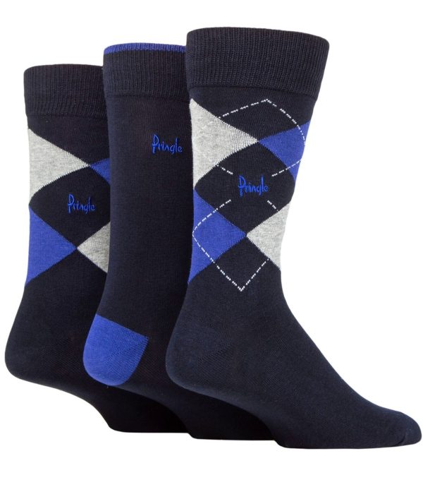 3 Pair Pringle Black Label Mens Bamboo Argyle Socks For Cheap