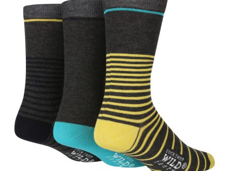 3 Pair Wild Feet Mens Striped Bamboo Socks For Sale