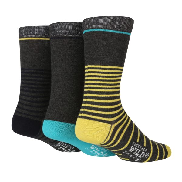 3 Pair Wild Feet Mens Striped Bamboo Socks For Sale